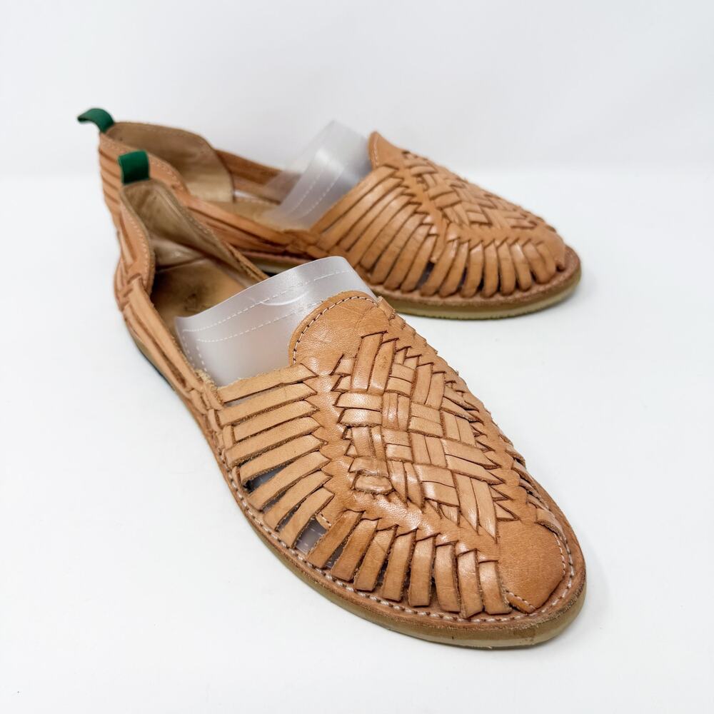 Sols Tan Leather Huarache Flats Women's Size 8 EUC Made in Mexico Woven Detail